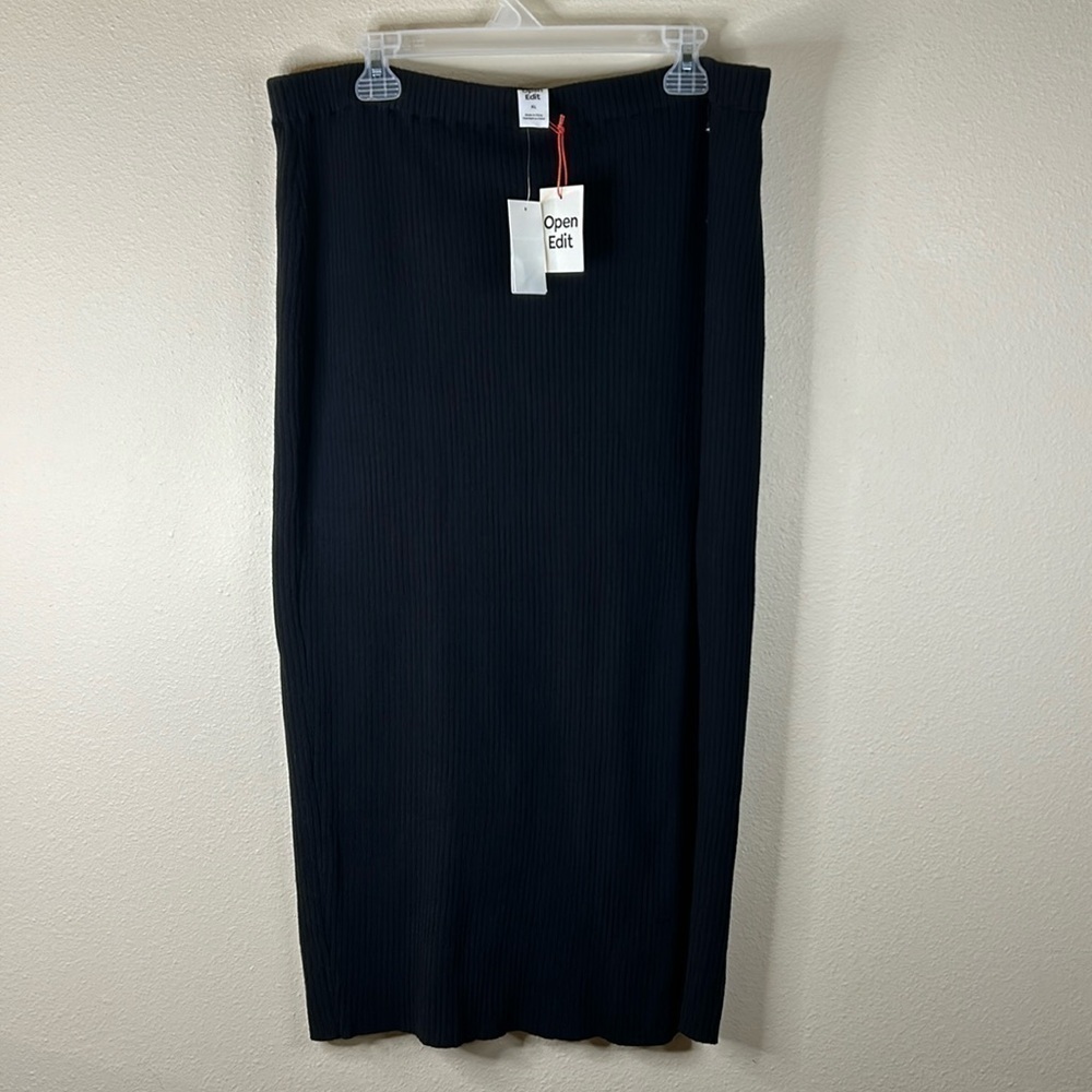 NWT Open Edit Nordstrom Knit Black Maxi Skirt with Buttons & Slit XL